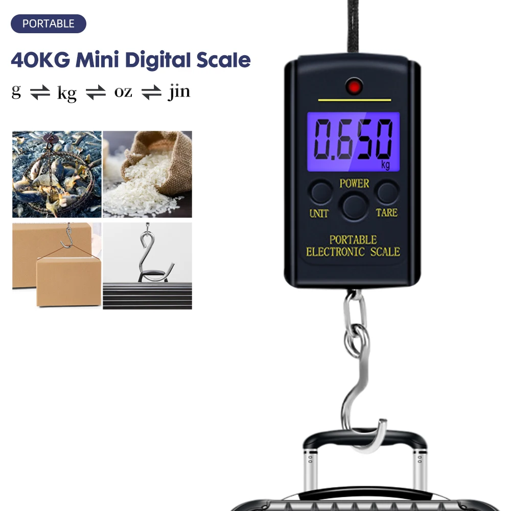 

Digital Scale 40kg 10g Mini Travel Electronic Hanging Fishing Luggage Balanca Portable Handy Pocket Weighing Hook Scales Backlit