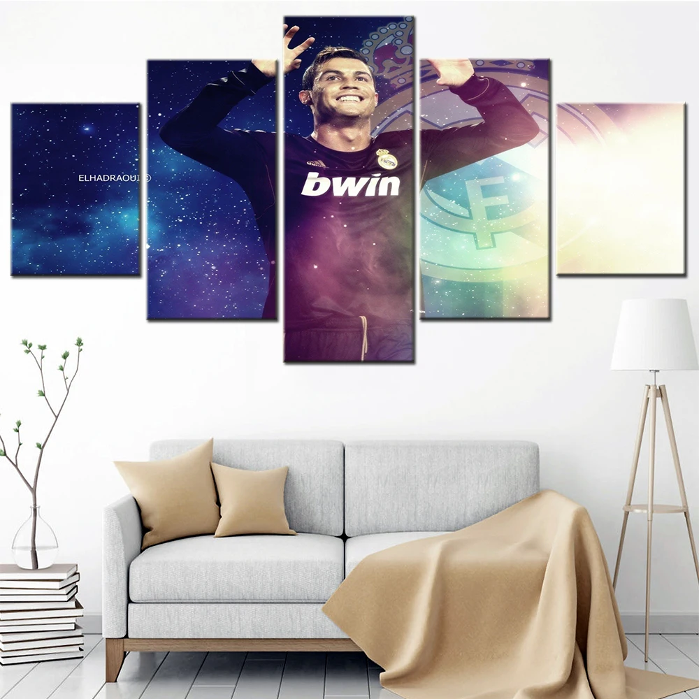 

Picture HD Printed Canvas Frame Painting Home Wall Art Picture Decor 5 Panels Famous Football Superstar CRonaldo Modular Poster