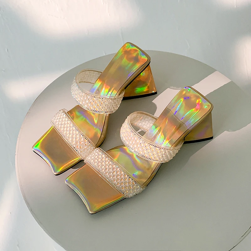 Сандалии женские на высоком треугольном каблуке босоножки с квадратным носком