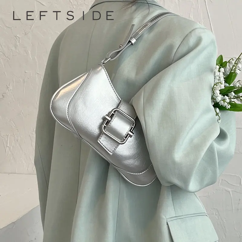 

LEFTSIDE серебряные сумки через плечо для женщин 2023 Y2K маленькие Роскошные Брендовые женские корейские модные Сумки из искусственной кожи