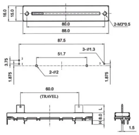Двойной потенциометр фейдера 8 см SC-609G A10k B10K B100k длина хвостовика 8MMB