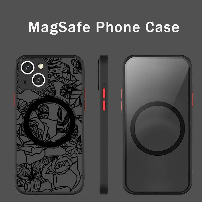 

Flower hollow three-dimensional 3D line Phone Case For iPhone 13 12 Mini Pro Max Matte transparent Super Magnetic MagSafe Cover