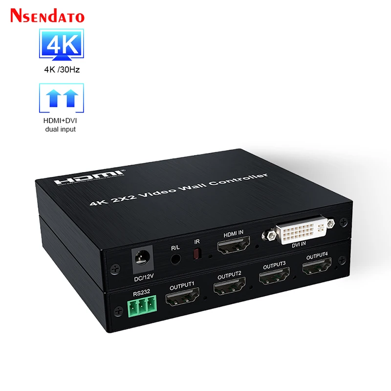 Настенный видеоконтроллер для телевизора 4K HDMI устройство для сращивания 2x2 1x2 1x3 1x4 2x1 3x1 4x1 4 экрана HDMI DVI комбинированный процессор с разъемом RS232 180 °