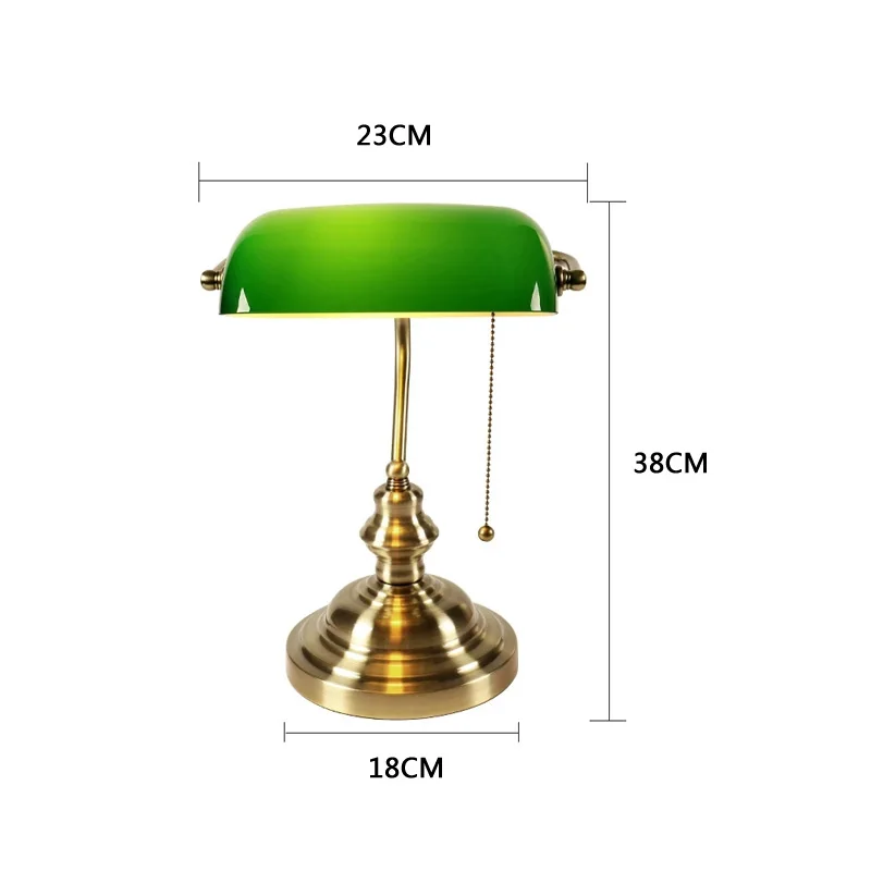 Retro Industrial Classical E27 Banker Table Lamp Green Glass Lampshade Cover With Pull Switch Desk Lamps for Bedroom Study images - 6