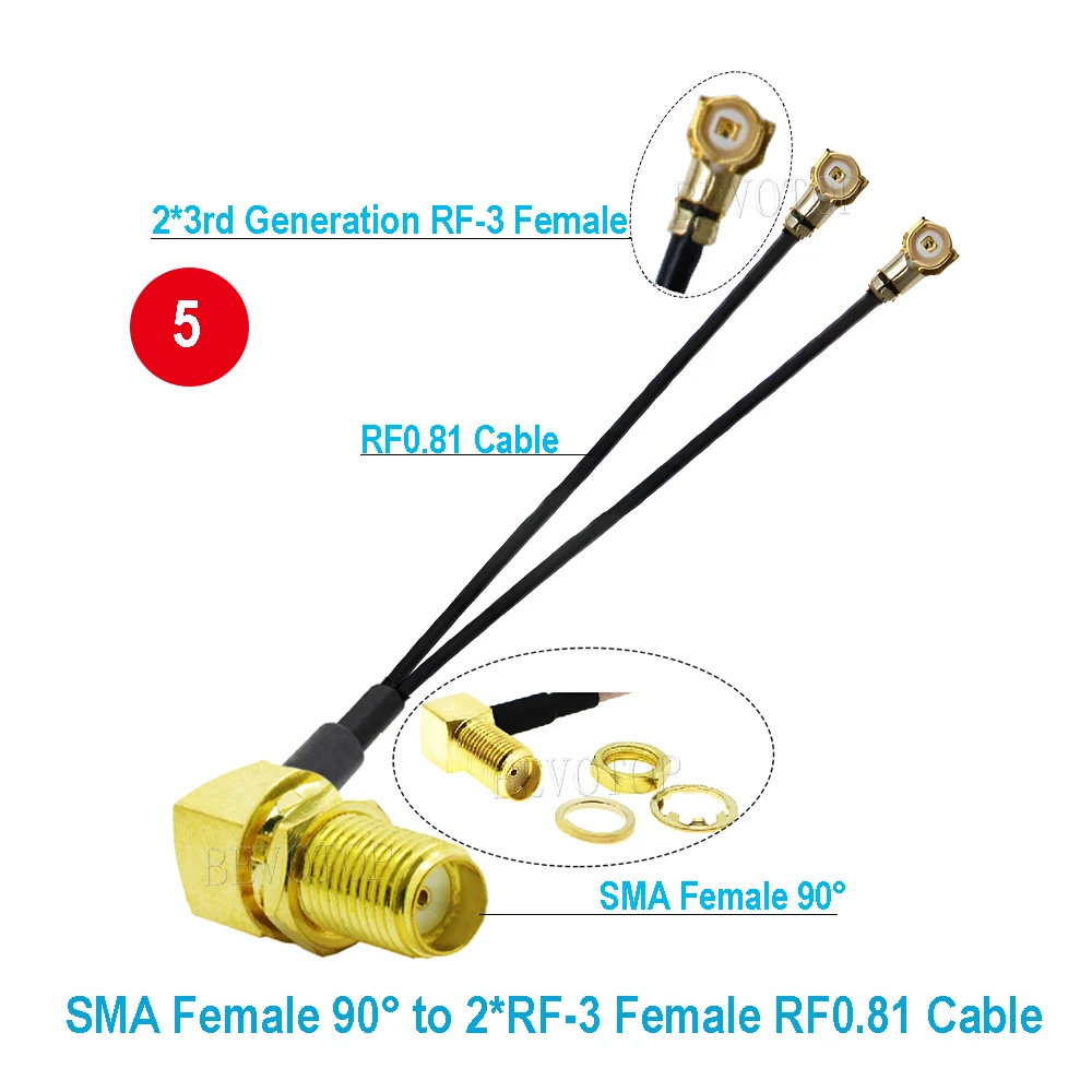 

1 шт. SMA-2 кабеля-сплиттера, колено RP-SMA/SMA/SMA, гнездо к двойному разъему MHF-3 RF-3 RF0.81, удлинительная перемычка для антенны WIFI
