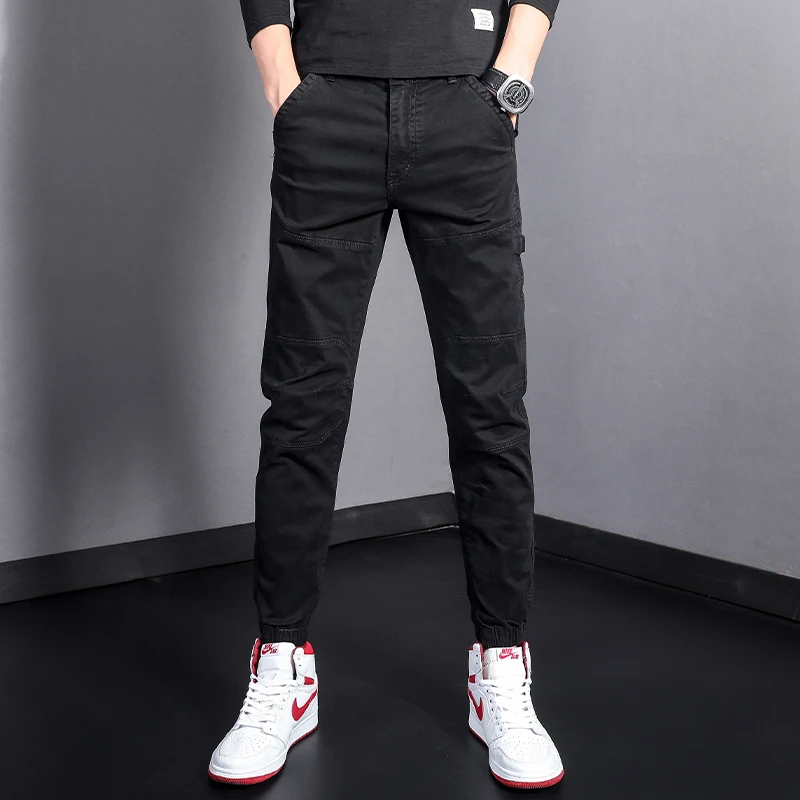 Streetwear Fashion Men Jeans Spliced Designer Multi Pockets Casual Cargo Pants Hombre Korean Style Hip Hop Joggers Men Trousers
