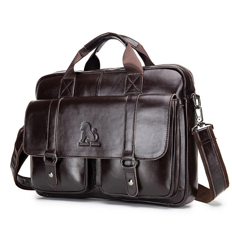 Luxury men's briefcase head layer cowhide men's computer bag Business casual large capacity handbag crossbody bag