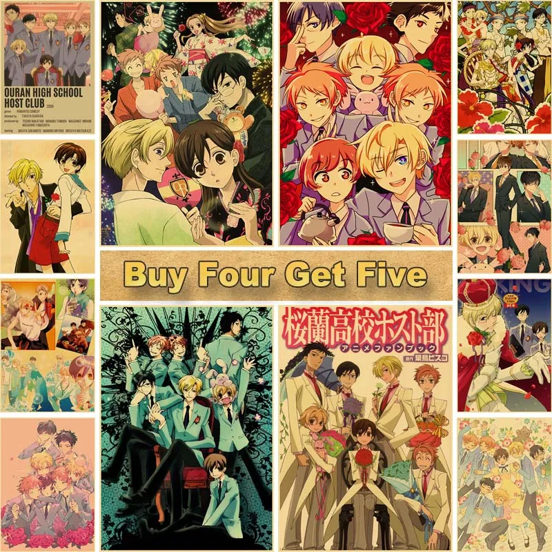 

Japanese Anime Ouran Highschool Host Club Poster Home Wall Decor Kraft Paper Retro Posters Living Room Bar Cafe Art Painting