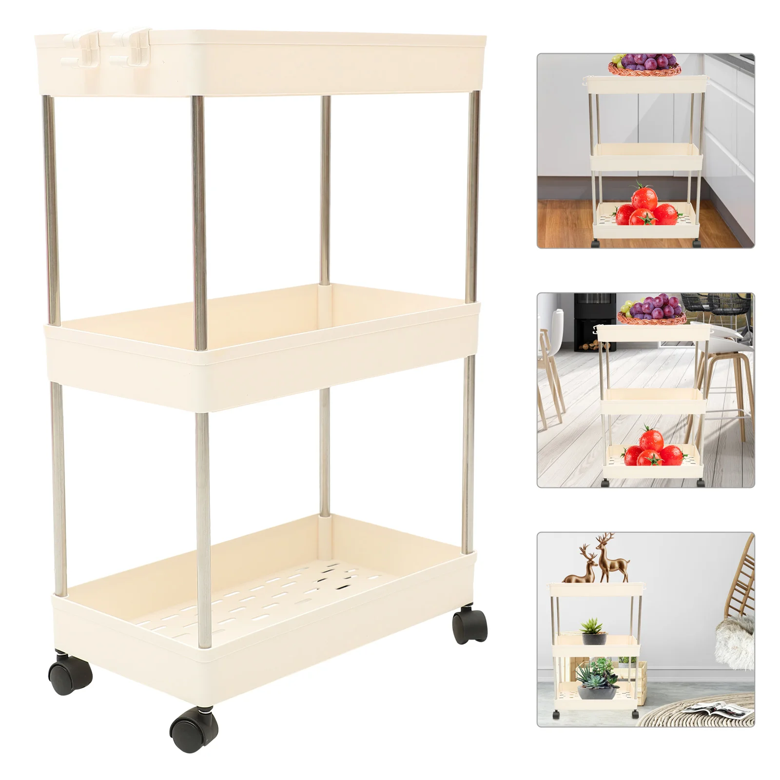 

Cart Rolling Storage Trolley Kitchen Rack Utility Bathroom Tier Laundry Multi Layer Mobile Movable Shelf3 Sundries