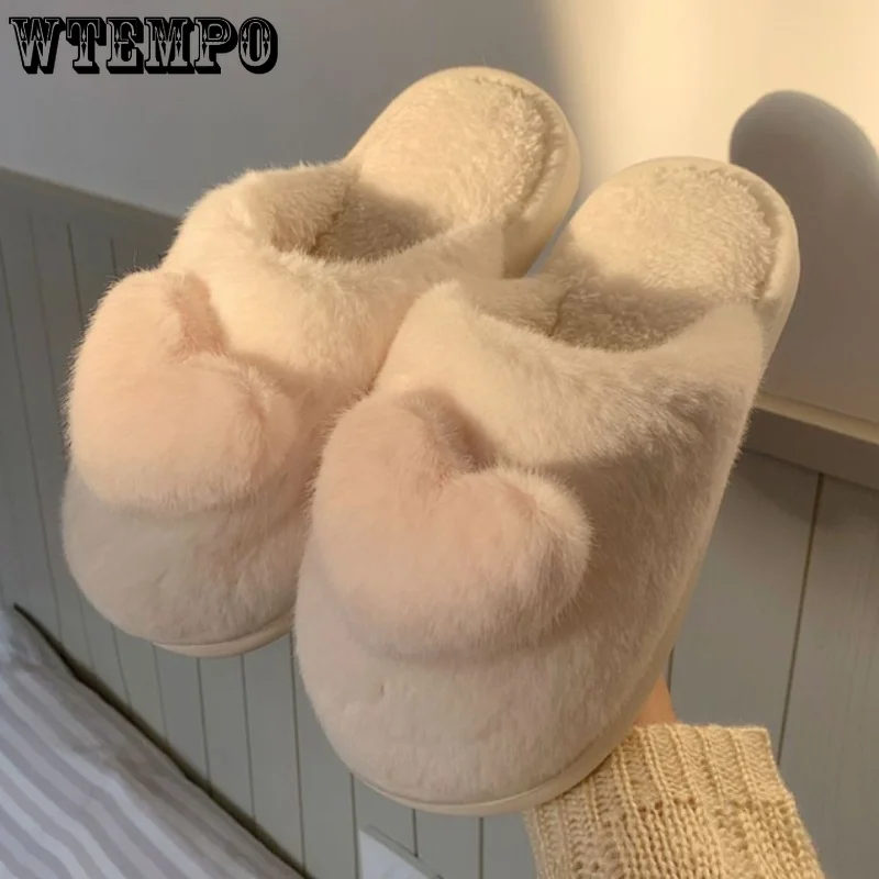 WTEMPO Lovely Girl Heart Plush Cotton Slippers Women's Winter Indoor Household Antiskid Thick Soft Soled Home Slipper Wholesale
