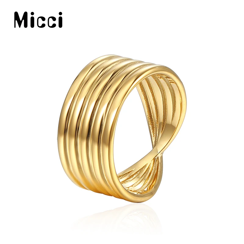 

Striped Irregular Ring 18K Gold Plated Stainless Steel Fashion Glamour Women's Jewelry 2022 New Products Wholesale Free Shipping