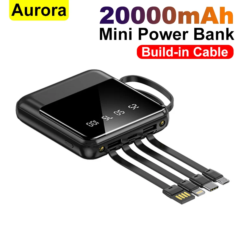 

Mini Power Bank 10000/20000mAh with 4 in 1 Charging Cables Digital Display Power Bank Universal Portable External battery