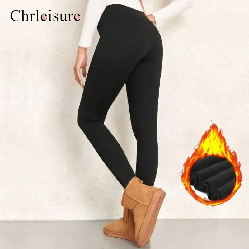 

Женские утепленные леггинсы CHRLEISURE, эластичные плотные шерстяные штаны-носки с высокой талией, с бархатной подкладкой, для зимы