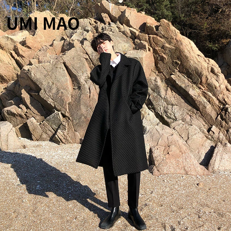 

UMI MAO Yamamoto Dark Winter New Trend Mid-length Black Loose Woolen Trench Coat Jacket Unisex Men Women Female Overcoat Y2K