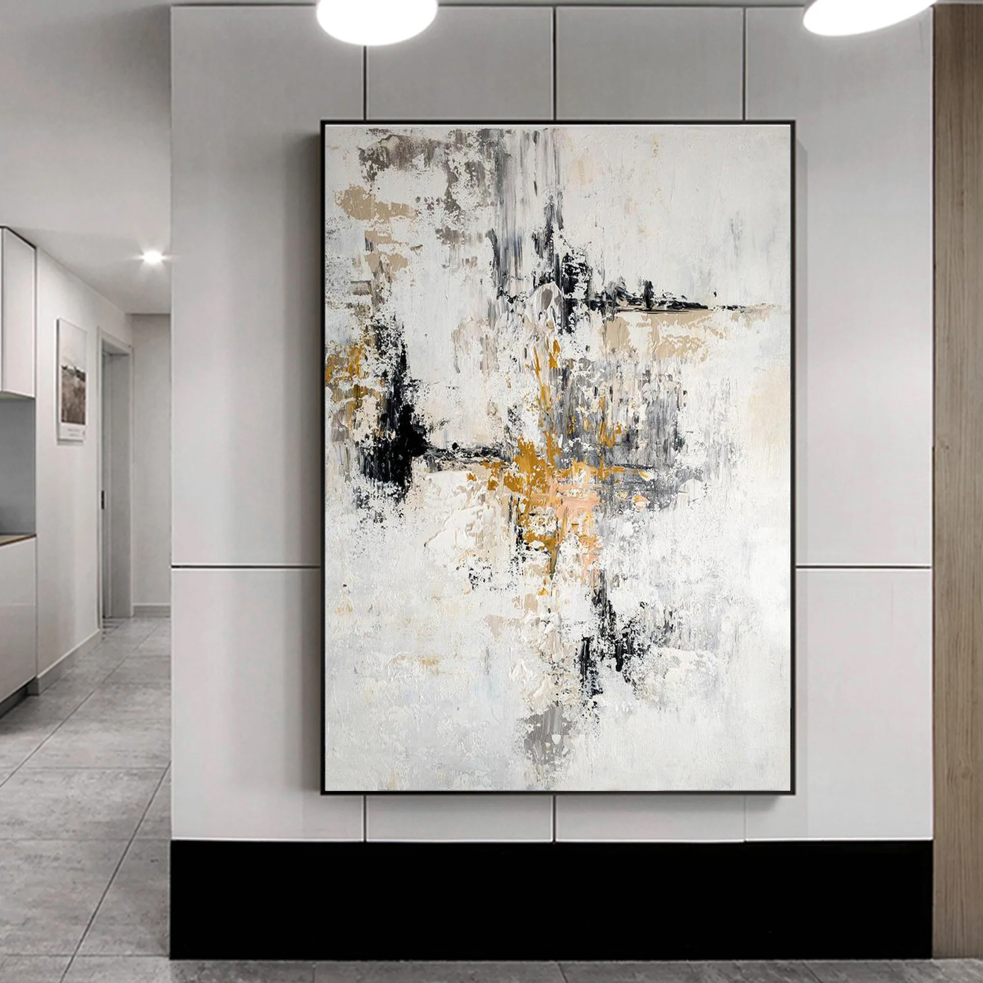 

Abstract Black And White Orange 100% Hand Painted Oil Painting Wall Art For Home Living Room Handmade Restaurant Entrance Sofa