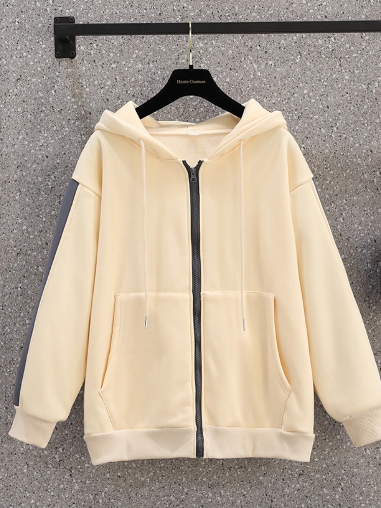 

Sweatshirts Ladies Tops Fashion Autumn Hooded Collar Cardigan Splicing Loose Long Sleeves Drawstring Splicing Zipper Tenafeicc