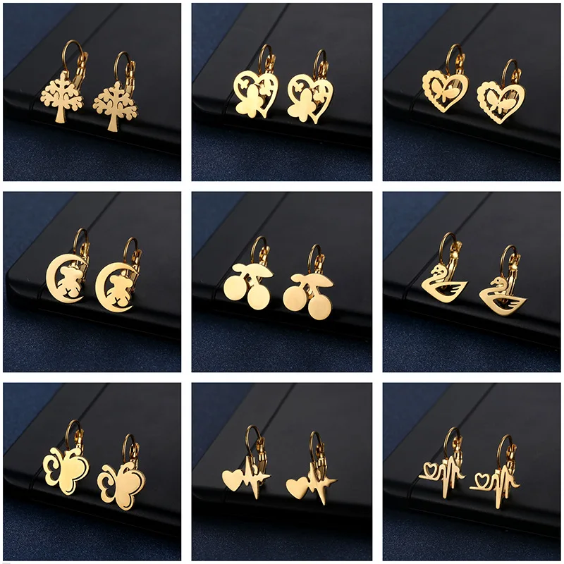 

WANGAIYAO new fashion simple personality heart-shaped geometric earrings earrings stainless steel temperament all-match short ea