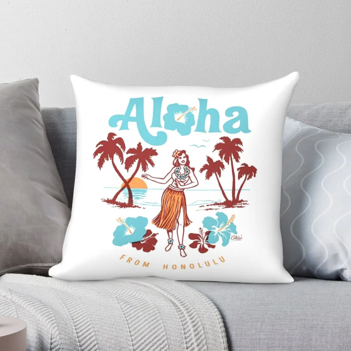 

Aloha из Гонолулу, квадратная подушка, чехол из полиэстера, льна, бархата, с узором, на молнии, декоративная подушка, чехол, оптовая продажа