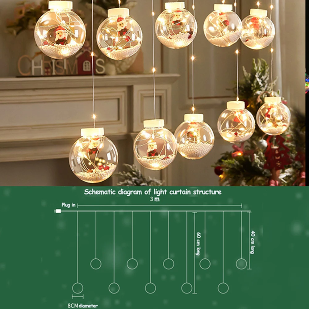 

New LED Curtain String Light Ball Santa Claus Christmas New Year 2023 Christmas Decortions For Home Xmas Navidad Tree Decoration