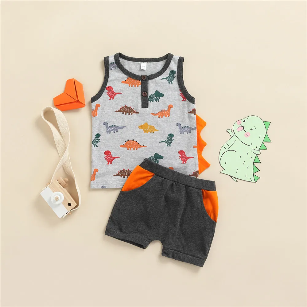 

Baby Boy Fashion Clothes Set Dinosaur Print Vest Tank Tops Shorts 18M-6Y Kids Children Summer Casual Cotton Outfits 2022 New