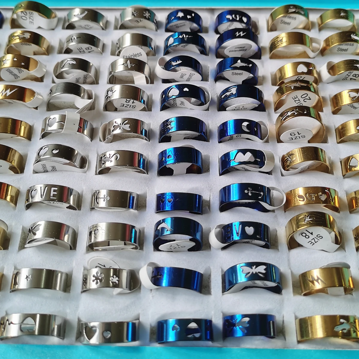 100 шт./лот оптовая продажа полые кольца из нержавеющей стали серебряного золотого