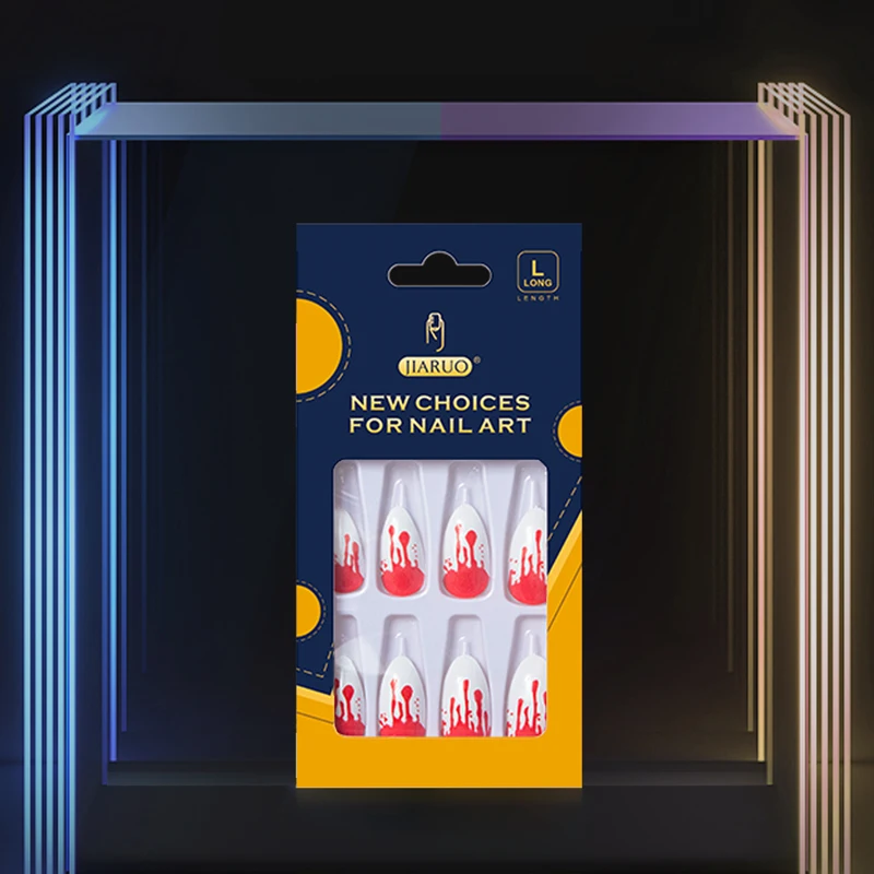 

Пресс для ногтей JIARUO 24 шт./коркор. с длинным миндалем Y2k для Хэллоуина пресс для ногтей красная кровь дизайн ногтей искусственный ноготь полн...