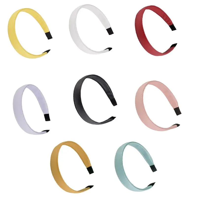 

Корейская женская винтажная широкая повязка на голову из искусственной кожи, простая милая однотонная обруч для волос ярких для