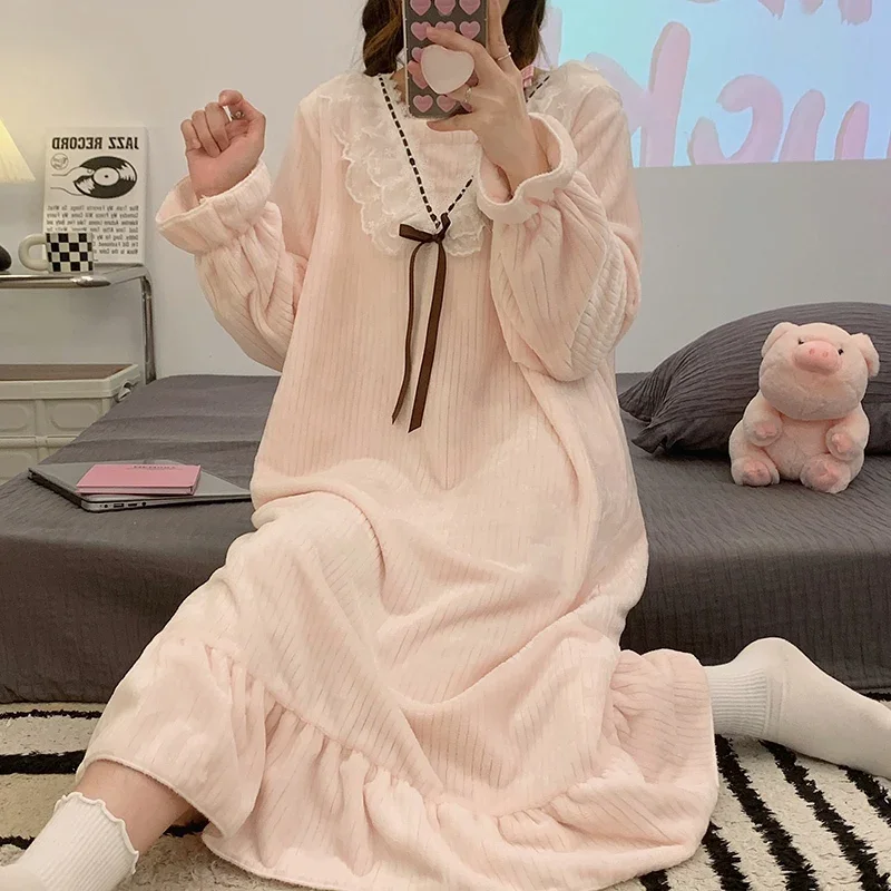 Зимние плотные теплые фланелевые ночные рубашки с длинным рукавом для женщин