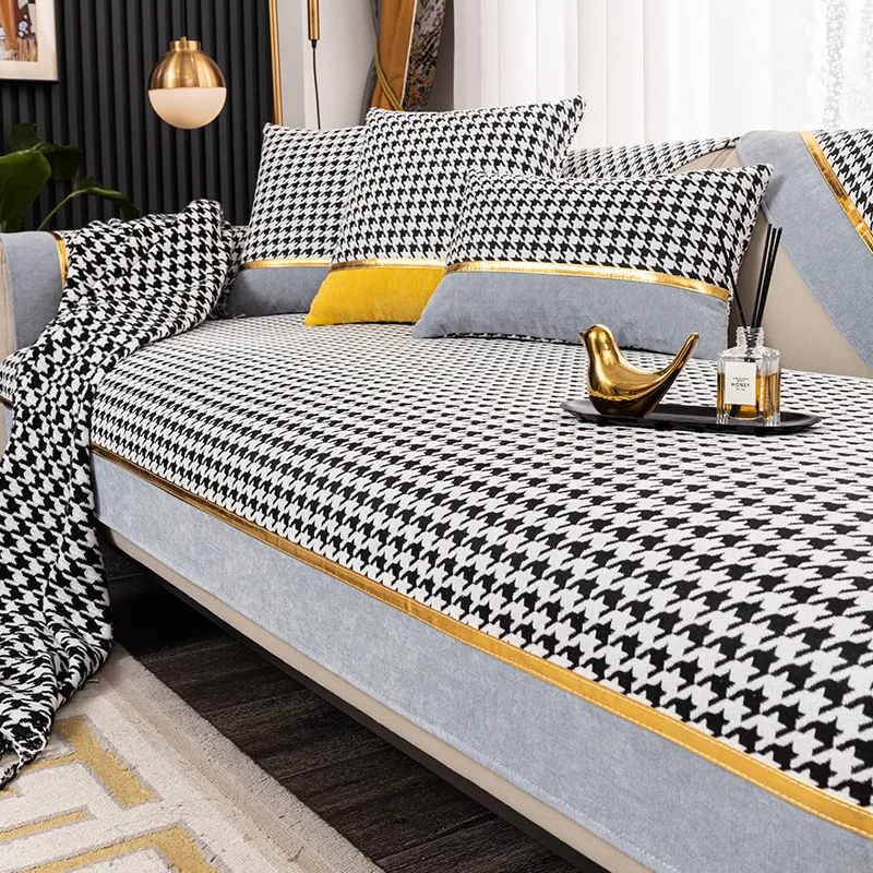 Современный чехол для дивана в клетку жаккардовый секционный 2 и 3-х местного из