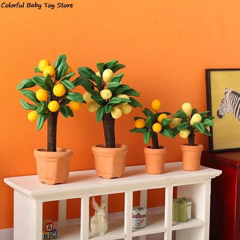 

1:12 Dollhouse Miniature Tangerine Tree Orange Pear Tree Potted Fruit Trees Model Fairy Garden Decor Toy