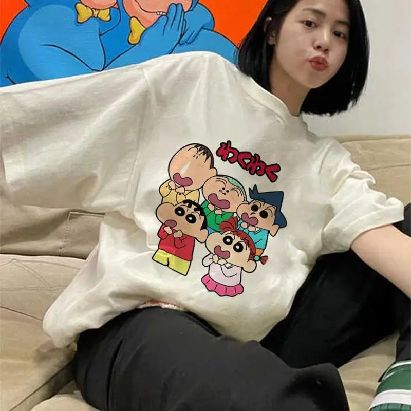 Новинка Милая футболка Kawaii Crayon Shin-Chan с коротким рукавом принтом из мультфильмов