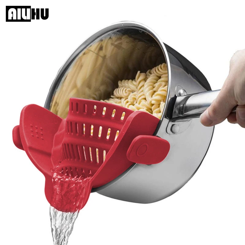 

Silicone Kitchen Strainer Clip Pan Drain Rack Bowl Funnel Rice Pasta Vegetable Washing Colander Draining Excess Liquid Univers