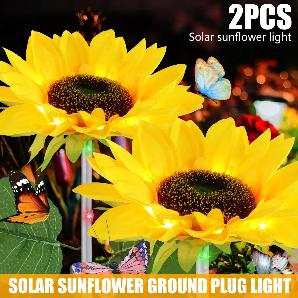 

2Pcs Solar Sunflower Lights IP65 Waterproof Garden Sunflower Lights 7 Colors Light Solar Powered Artificial Flowers Stake Light