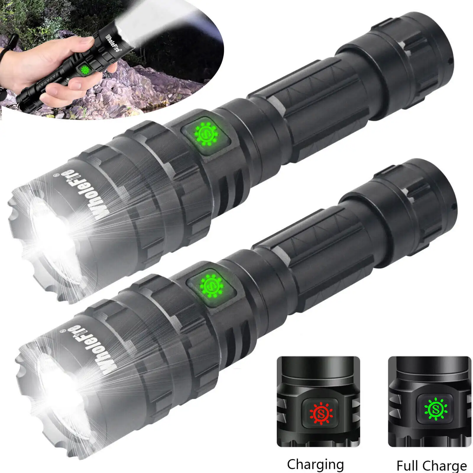 

HMTX 2 Pack Rechargeable Super-Bright Flashlight LED L2 5 Modes Zoomable Torch Lamp LED with Rechargeable Battery