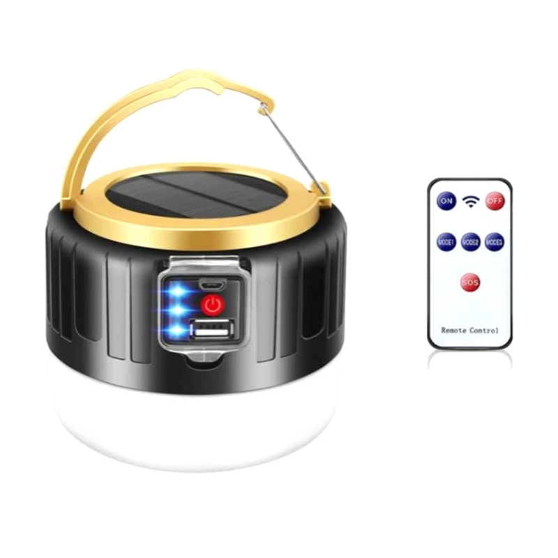 

Кемпинговая Светодиодная лампа с зарядкой от USB, удаленное освещение, Солнечная лампа, IPX6 водонепроницаемая, 5 режимов портативная лампа для...