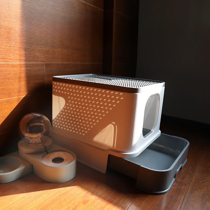 

Top Entry Sandbox Cat Bedpans Enclosed Toilet Leak Proof Deodorization Cat Bedpans Big Drawer Areneros Para Gato Products QF50CB