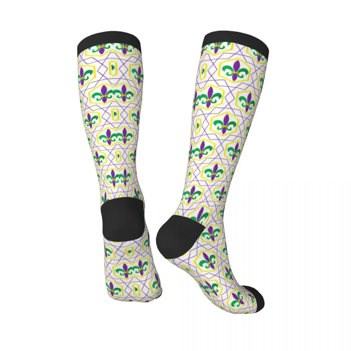 Чулки забавные осенние повседневные теплые носки Mardi Gras Fleur De Lis узор мягкие