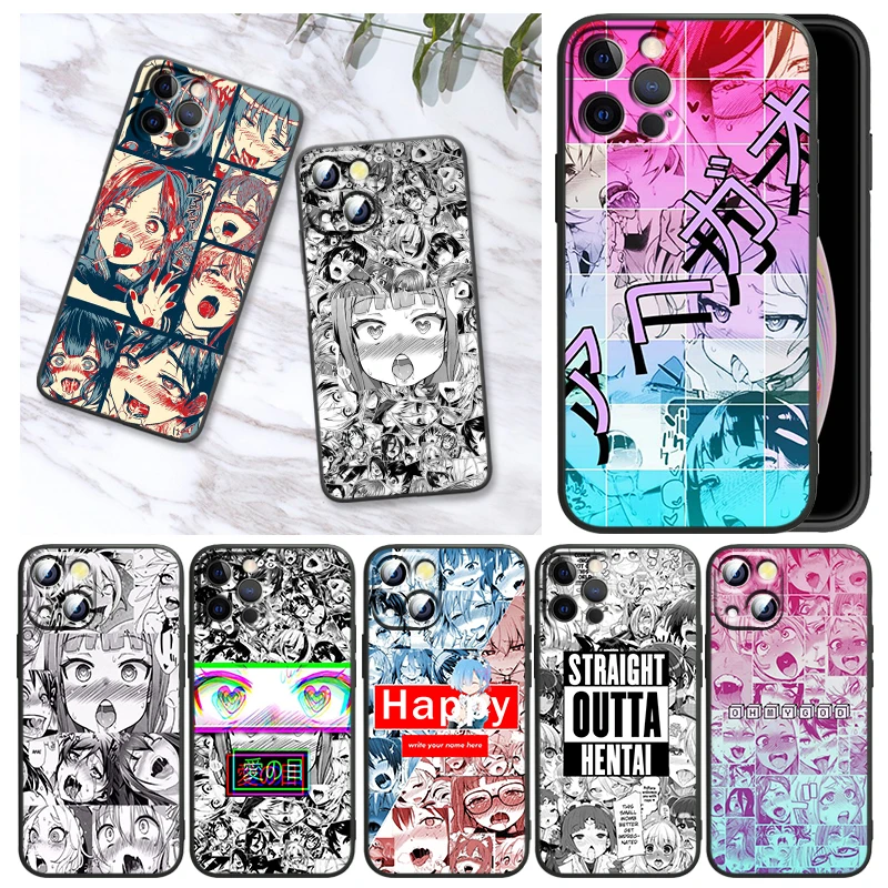 

ahegao manga girl For Apple iPhone 13 12 Mini 11 XS Pro Max X XR 8 7 6 Plus SE 2020 5 Black Phone Case Funda Capa