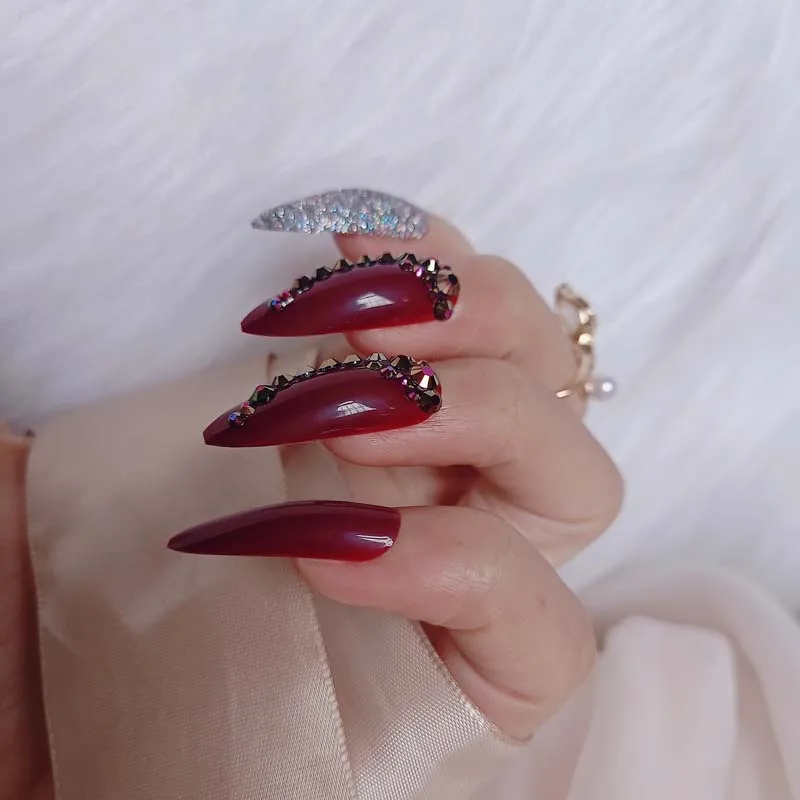 Сверхдлинные овальные накладные ногти тонкие художественные салонные с