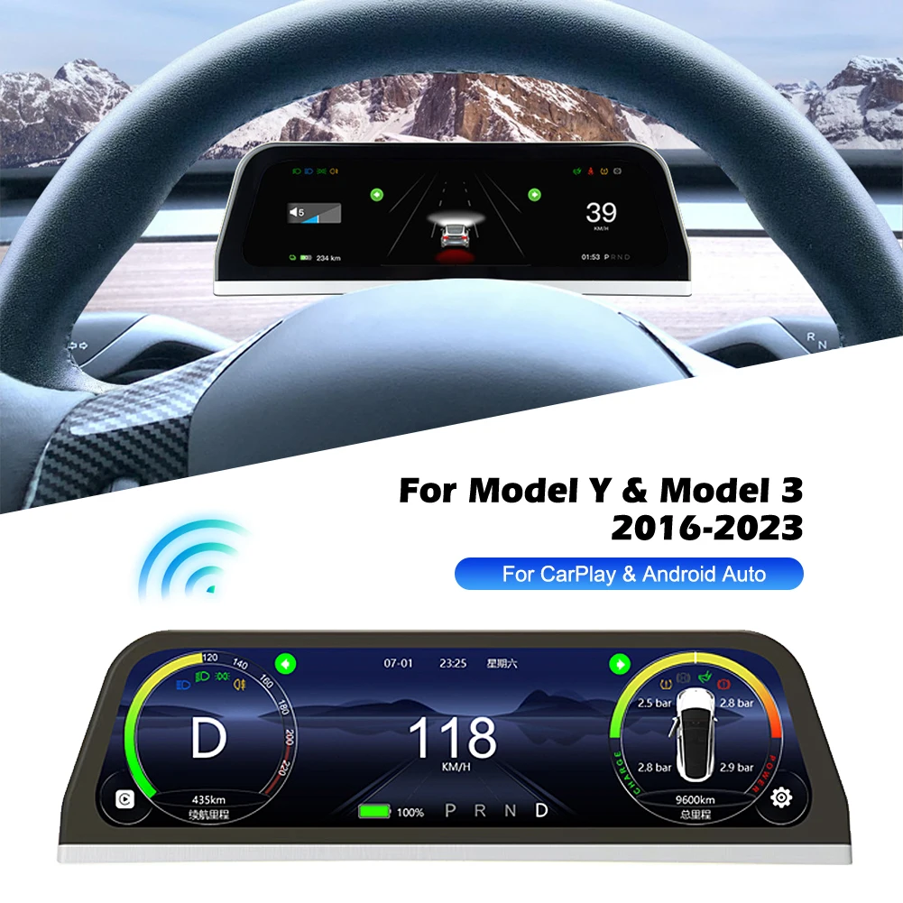 Фото Автомобильный проекционный дисплей, сенсорный экран HUD с беспроводным Carplay Android, автоматический динамик, навигация, скорость, мощность для Tesla Model 3 Y №1