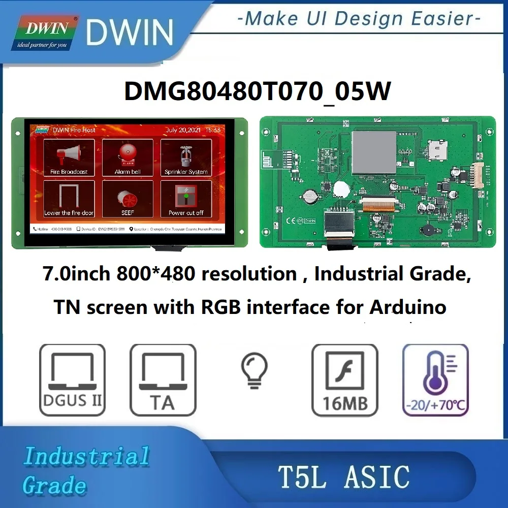 DWIN endüstriyel sınıf. Arduino için 7.0 inç HMI akıllı dokunmatik Panel, 800*480 , 262K renkler, TN ekran, TTL/RS232/RGB arayüzü