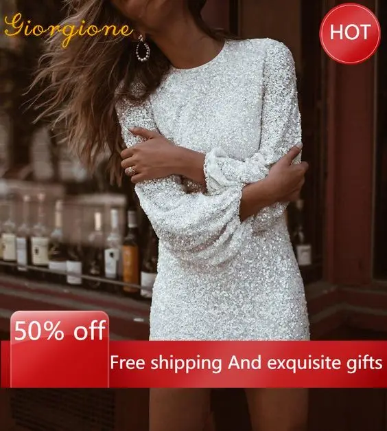 

Новинка 2022, юбка-карандаш Giorgione с круглым вырезом, белое платье с длинными рукавами и приталенное женское сексуальное платье