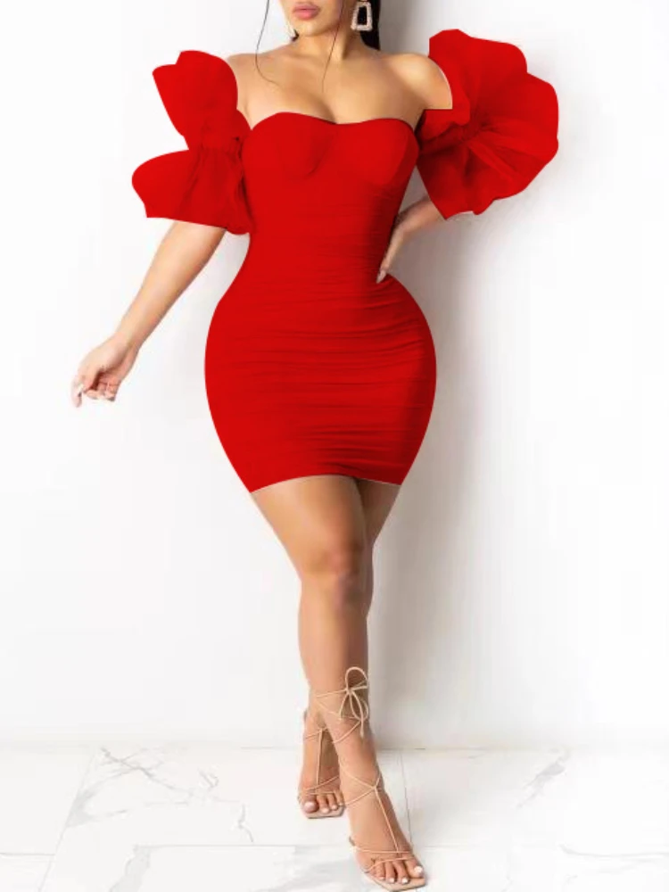 

Women Bodycon Dress Tube Tops Backless Ruffles Package Hip Clubwear African Package Hip Female Sexy Gowns Elastica Folds Robes