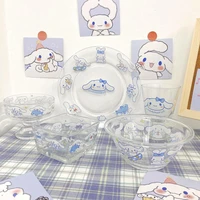 kawaii sanrios tableware cute cinnamoroll cartoon anime glass fruit salad bowl dessert cake plate cup toys for girls gifts