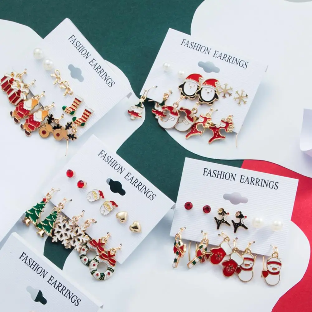 

New Fashion 6Pcs Christmas Earrings Set For Women Girls Classic Cartoon Christmas Tree Santa Claus Dangle Earrings Jewelry