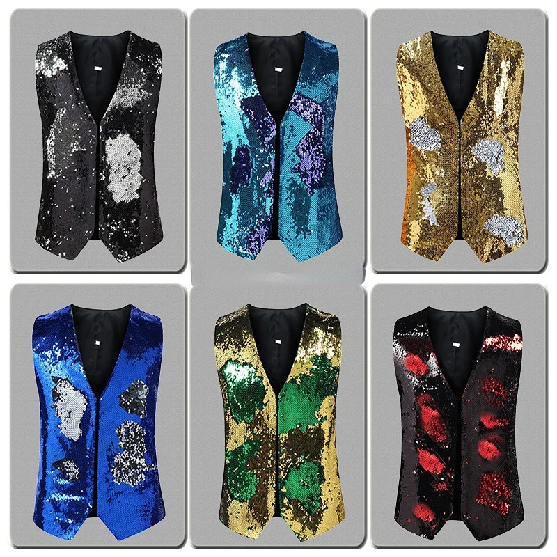 

Flip Discoloration Men's Vest Gradient Sequin Show Vest Dance Vest Night Stage Vest Male