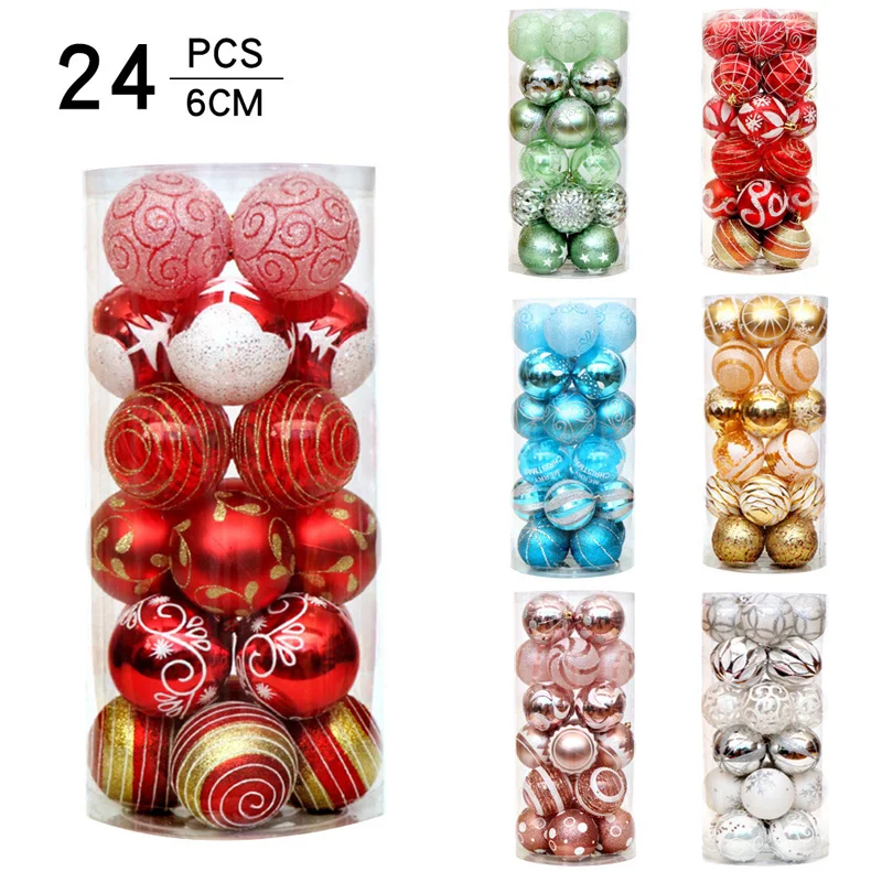 

24Pcs 6cm Christmas Tree Balls Ornament Red Green Gold Xmas Tree Bauble Christmas Decorations For Home Navidad New Year 2023