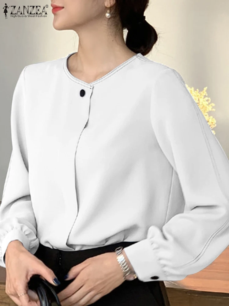 

2022 женские весенние модные элегантные рубашки ZANZEA Топы с длинным рукавом Повседневная Женская однотонная блузка женские блузы оверсайз с к...