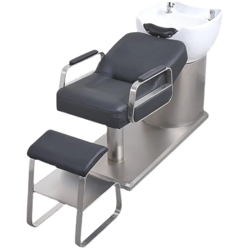 

Semi-lying shampoo and washing bed in barber shop stainless steel simple ceramic semi-lying shampoo bed