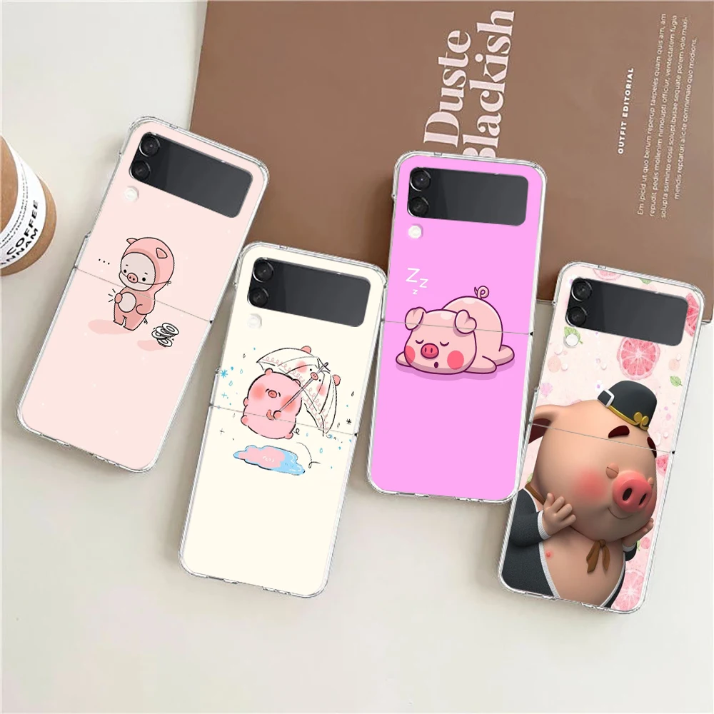 

Cute Pink Pig Cartoon Hard PC Phone Case For Samsung Galaxy Z Flip 4 Transparent ShockProof Cover for Samsung Z Flip 3 Shell Bag